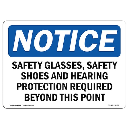 Signmission OSHA Sign, Safety Glasses Safety Shoes And Hearing, 5in X 3.5in Decal, 5" W, 3.5" H, Landscape OS-NS-D-35-L-18203